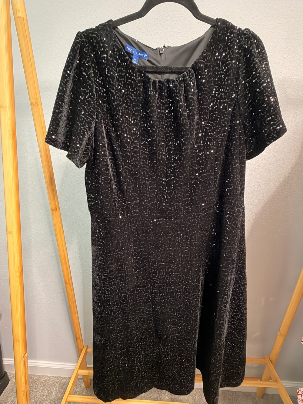 Talbots Black Sequin Velvet Midi Dress